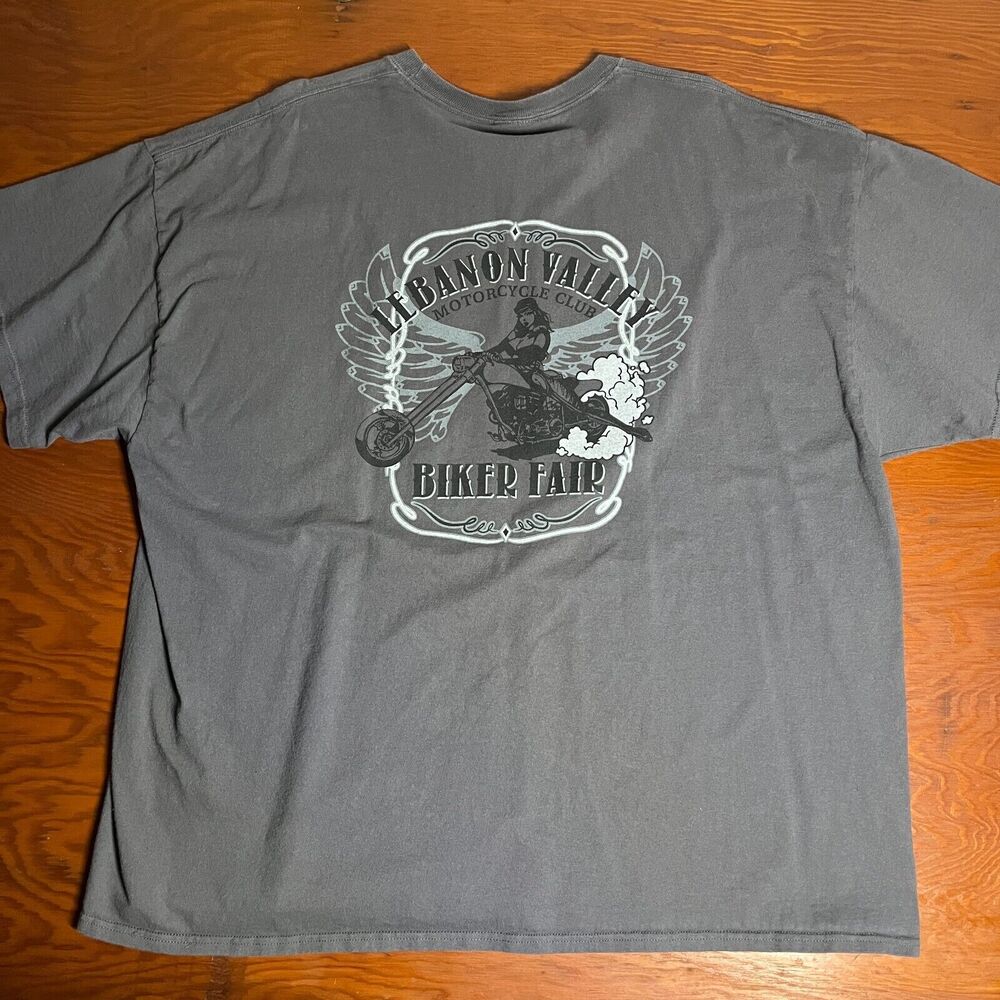 Lebanon Valley Motorcycle Club Biker Harley Y2K Grey Graphic T-Shirt Men's XXL